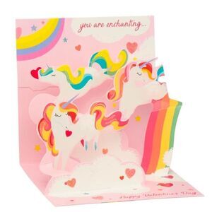 Pop-up Unicorn Valentine’s Day Card 4.5” x 4.5” You Are Enchanting Pink NWT New